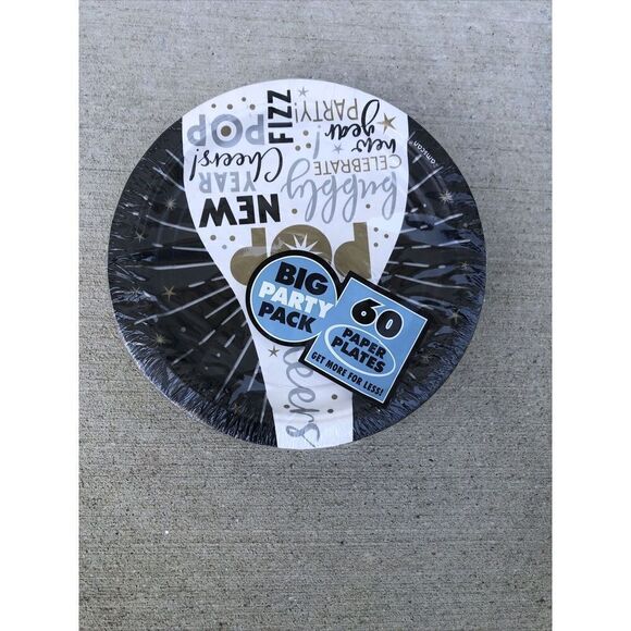 New Year’s  Holiday Cocktail Party Bulk 7" Paper Plates 60ct. - Picture 2 of 5